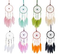 WEBEEDY 8 colores atrapa sueños de tamaño pequeño para decorar el espejo retrovisor del coche, atrapasueños, hecho a mano, con colgante de pluma y perlas para coche, decoración de casa, 27 cm de