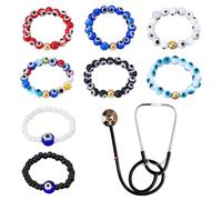 WEBEEDY 8 Estilos Colgantes de Estetoscopio Ojo Maléfico para Doctor Enfermera, Colgante de Perla de Identificación Decorativa para Trabajadores Médicos y Enfermeras, Regalo de Graduación Única