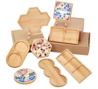 WEBEEDY 8 Estilos de Bambú Coasters Bandeja de Base Blanca Fillable DIY Mosaico Posavasos Diferentes Formas Sustratos Vasos Posavasos para Mosaico Artesanía Placa Hecho a Mano Decoración del Hogar