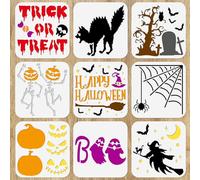 WEBEEDY 9 Unidades Happy Halloween Plantillas Reutilizables Cara de Calabaza Murciélago Bruja Dibujo Plantillas Espeluznante Plantilla para Bricolaje Artesanía Pintura en Papel de Madera Scrapbooking