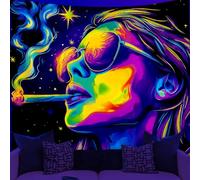 WEBEEDY Blacklight Neón Tapiz UV Reactivo Cool Woman Galaxy Space Tapiz de Pared Luz Negra Arte de Pared Tapices Colgantes Decoración de Habitaciones para Halloween Fiesta de Navidad 150 x 130 cm