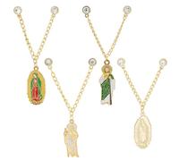 WEBEEDY Broche de sombrero de México de 4 estilos, alfileres de solapa dorados cadena religiosa alfileres de sombrero de Cristo Jesús Sombrero Broche con cadena Adorno de sombrero con colgante