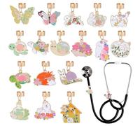 WEBEEDY Dijes de estetoscopio con temática de animales, 18 estilos, diseño de tortuga, mariposa, conejo, esmaltado, estetoscopio, etiqueta de nombre, accesorios personalizados para enfermeras