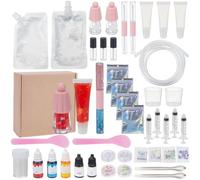 WEBEEDY DIY Lip Gloss Kit de fabricación Haga su propio juego de brillo de labios para mujeres principiantes, juego de 42 unidades de brillo de labios con base de brillo de labios hidratante, tubos de