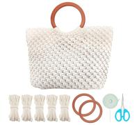 WEBEEDY DIY Macramé Bolsa para Adultos Principiantes Kit de Fabricación de Bolsos Boho con Manijas de Madera e Instrucciones, Kit de Bolso Macramé Decoración de Playa de Verano (Beige, 35 x 40 cm)