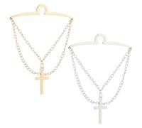 WEBEEDY Dos colores - Pinza de corbata cruzada con cadena para hombre, 6.2 cm, cadena de corbata de oro y plata, cadenas de corbata dobles individuales para bodas y eventos profesionales