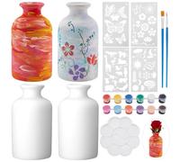 WEBEEDY Juego de 2 jarrones de cerámica para pintar tus propios jarrones de porcelana jarrón de cerámica para pintar jarrón de cerámica blanco sin pintar para adultos principiantes divertido actividad