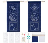 WEBEEDY Juego de 2 juegos de Sashiko Sashiko para colgar en la pared, kit de bordado tradicional japonés con plantilla de patrón floral Sashiko e instrucciones para adultos principiantes (flor de