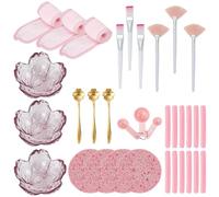 WEBEEDY Juego de 34 piezas de suministros de esteticista con 3 cuencos para mezclar máscaras faciales, 12 esponjas faciales, 3 cucharas de flores, 3 cepillos de abanico y más, herramientas de