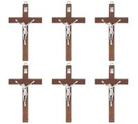 WEBEEDY Juego de 6 crucifijos de madera con Jesucristo, figura de pared, cruz católica, crucifijo para confirmación, nacimiento, comunión, bautismo, 7 x 12,5 cm