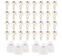 WEBEEDY Juego de 60 botellas vacías de cristal transparente para agua bendita con corcho, colgante de cruz, bolsa de organza, pegatinas para regalos de bautizo, oración de iglesia