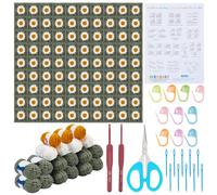 WEBEEDY Juego de mantas de ganchillo para principiantes Daisy Granny Squares Juego de ganchillo para adultos con instrucciones paso a paso en vídeo hilo de ganchillo Aguja de ganchillo para tejer