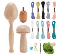 WEBEEDY Kit de 34 piezas de suministros de zurcido de madera, herramienta de costura de huevo de zurdo, reparación con agujas de ojo grandes, hilos de coser, manualidades de costura para calcetines,