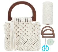 WEBEEDY Kit de bolsas de macramé para adultos, principiantes, bricolaje, macramé, flecos, borlas, bolsa de mano de macramé bohemio con mango de madera, kits de manualidades de macramé para mujeres,