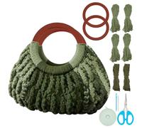 WEBEEDY Kit de bolsas de macramé verde, con mango de madera e instrucciones en vídeo, ganchillo para adultos y principiantes, verano, decoración