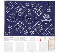 WEBEEDY Kit de bordado Sashiko DIY con patrón tradicional, tela y tabla de bordar, instrucciones para decoración de mesa, estilo geométrico