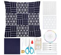 WEBEEDY Kit de funda de almohada Sashiko para principiantes, juego completo de bordado japonés con plantillas acrílicas, tela, agujas, hilo y herramientas, kit de costura a mano de funda de almohada
