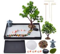WEBEEDY Kit de jardín zen, bandeja de arena para terapia de escritorio, decoración de meditación para escritorio de oficina, mini roca japonesa, juego de regalo para accesorios de relajación mental