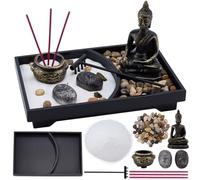WEBEEDY Kit de jardín Zen DIY japonés para meditación, incluye estatua de Buda, quemador de incienso, arena, piedras y rastrillo para hogar, oficina, escritorio, yoga, decoración zen, regalo