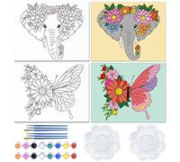 WEBEEDY Kit de pintura en lienzo, paquete de 2 pinturas en lienzo estiradas predibujadas de 8 x 10 pulgadas para adultos, tema de flores y animales, suministros de fiesta de bricolaje