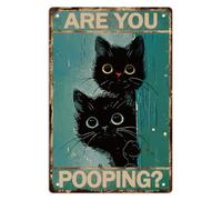 WEBEEDY Letrero de metal vintage con diseño de gato negro con texto en inglés "Are You Pooping", arte de pared de gatos divertidos, letrero de hojalata gruesa para decoración de pared del hogar,