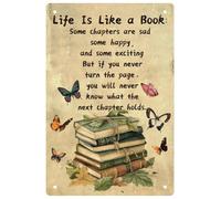 WEBEEDY Letrero de metal vintage con texto en inglés "Life is Like A Book", 20 x 30 cm, inspirador, retro, de metal, para pared, habitación, oficina, biblioteca, aula, decoración de pared, 20 x 30 cm