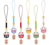 WEBEEDY - Llaveros de 6 estilos de gato afortunado japonés Maneki Neko con etiquetas de metal y cuerda colorida encantos de suerte para llaveros, bolsa de coche, decoración navideña
