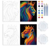 WEBEEDY - Lote de 2 paquetes de pintura para beber y pintar para adultos que incluyen un lienzo de león de colores prediseñados, ideal para fiestas en parejas, lienzo preimpreso con marco, 20 x 25 cm