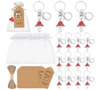 WEBEEDY - Lote de 30 llaveros de hongos con encanto para fiestas con bolsa de organza y tarjeta de pensamiento, llaveros lindos de hongos con encanto de la cadena de llaves regalos de agradecimiento
