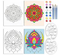 WEBEEDY Paquete de 2 kits de pintura en lienzo de 8 x 10 pulgadas mandala predibujado lienzo estirado pintura de bricolaje regalo de fiesta sorbo y arte artesanal para decoración de pared del hogar