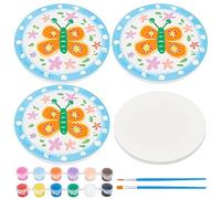 WEBEEDY Pinta y decora tus propios mini platos de cerámica, pintura de cerámica, manualidades y artes para adultos, 3 platos de cerámica, pinturas de 12 colores y 2 pinceles, 10,3 cm