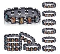 WEBEEDY - Pulsera de hematita religiosa ajustable, 12 unidades, pulsera católica negra, hematita, elástica, con iconos de santos y rosario, regalos de Navidad, (diámetro mínimo 9,3 cm)