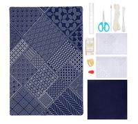 WEBEEDY Sashiko Tee-Matte DIY Sashiko Patrón Kit Incluye plantillas Sashiko Agujas de hilo Sashiko y tela para principiantes Juego de bordado japonés regalo de inauguración de la casa