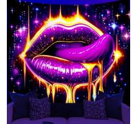WEBEEDY Tapiz Lips Black Light UV Reactive Labio Luminoso Pared Colgando Tapices Carteles Estéticos Que Brillan en la Oscuridad para la Decoración del Dormitorio Salón Casa (150x130cm)