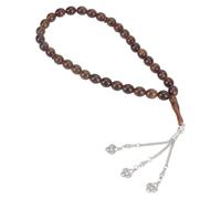 WEBEEDY Tasbih - Cuentas de oración musulmana, 33 cuentas con colgante de metal, cuentas de oración islámica de curry oscuro, pulsera de rosario musulmán para mujeres y hombres, suministros diarios de