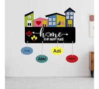 Webelkart Home is my happy place | Personalizado con nombre | Colgante de pared para decoración del hogar, sala de estar, decoración de oficina | Artículo decorativo para casa, 43 x 40 cm