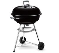 Weber Compact Kettle Barbacoa de carbón, superficie de la parrilla de Ø 57 cm, barbacoa con tapa y cuba esmaltadas en porcelana, soporte de tres patas y ruedas, rejilla cromada - Negro (1321004)