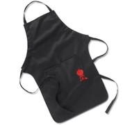 Weber Delantal para barbacoa, largo, con logo rojo de Weber Kettle, tamaño ajustable en el cuello, protege la ropa de las manchas, 100% algodón, lavable en lavadora - Negro (6474)