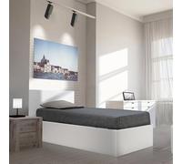 WEBER INDUSTRIES 036060 Madrid Estructura de Cama con cajón, cabecero y somier de Madera (90 x 190 cm), Madera, Blanco, 90 x 190