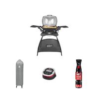 Weber Q2400 Barbacoa Eléctrica, Gris, 55020053 + Weber 7177 Cubierta para Parrilla + Weber iGrill 2-50, 380°C Digital Termómetro de Comida + Weber Cleaner Q & Pulso Limpiador, Negro