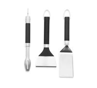 Weber Set de Utenilios para Plancha, 3 piezas, incluye pinza, espátula y rascador, de acero inoxidable, apto para lavavajillas, con ganchos para colgar - Negro / Plateado (3400074)