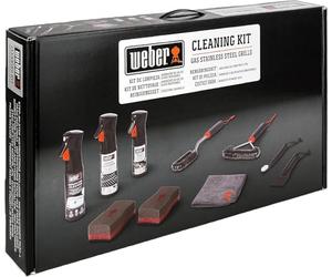 Weber Set Limpieza para barbacoas de Acero Inoxidable: 3 cepillos Distintos, Limpiador de Parrilla y Acero Inoxidable 300ml, Spray Antiadherente 200ml, paño de Microfibra, rasqueta, esponjas (18283)