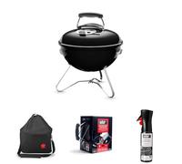 Weber Smokey Joe Barbacoa de Carbón, Ø 37cm, Negro, 1111004 + Bolsa de transporte para Smokey Joe Premium + Set Chimenea con Briquetas Encendido Blancas + Producto de Limpieza para Parrilla y Horno