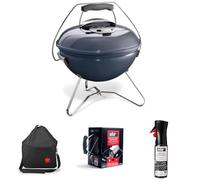 Weber Smokey Joe Premium Barbacoa de Carbón, Azul, 1126804 + Bolsa de transporte para Smokey Joe Premium + Set Chimenea con Briquetas Encendido Blancas + Producto de Limpieza para Parrilla y Horno