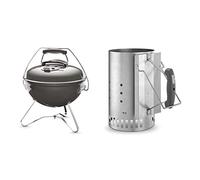 Weber Smokey Joe Premium Barbacoa de Carbón, con asa para transportar, 37 cm, Smoke Grey 1126704 + 7416 - Chimenea de encendido Rapidfire