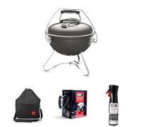 Weber Smokey Joe Premium Barbacoa de Carbón, Gris, 1126704 + Bolsa de transporte para Smokey Joe Premium + Set Chimenea con Briquetas Encendido Blancas + Producto de Limpieza para Parrilla y Horno