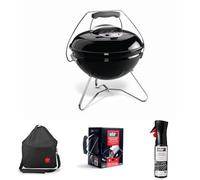 Weber Smokey Joe Premium Barbacoa de Carbón, Negro, 1121004 + Bolsa de transporte para Smokey Joe Premium + Set Chimenea con Briquetas Encendido Blancas + Producto de Limpieza para Parrilla y Horno