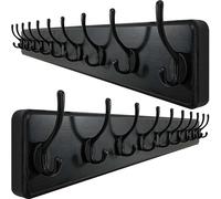 WEBI Percheros Pared Madera,10 Ganchos,98cm Largo Colgador Pared,Percha Pared,Colgadores Pared,5 Ganchos Para Abrigos,Chaqueta,Negro,Paquete de 2