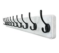 WEBI Percheros Pared Madera,10 Ganchos,98cm Largo Colgador Pared,Percha Pared,Colgadores Pared,5 Ganchos Para Abrigos,Chaqueta,Negro sobre Blanco