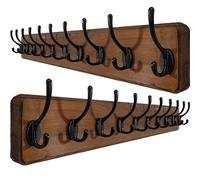 WEBI Percheros Pared Madera,10 Ganchos,98cm Largo Colgador Pared,Percha Pared,Colgadores Pared Para,Marrón,Paquete de 2